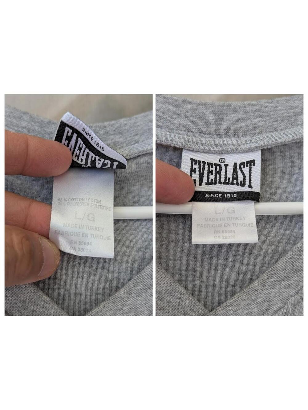 Vintage Everlast Shirt Mens L Gray V-Neck Long Sleeve Flock Graphic Tee 26x27.5 - Picture 5 of 6
